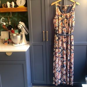 Lauren Conrad for Kohl’s Maxi Floral Dress- Blue Belt & Tie Back Details-Size 10